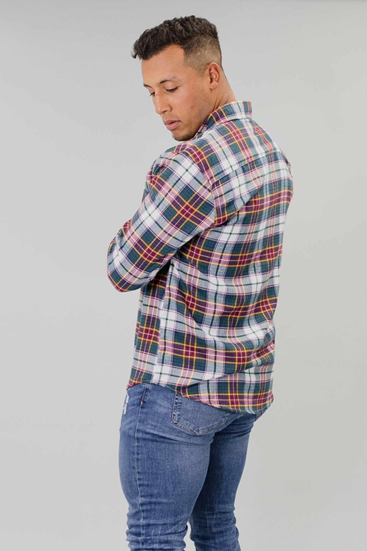 Bryce Men's Long Sleeve Button Down Green Plaid Flannel