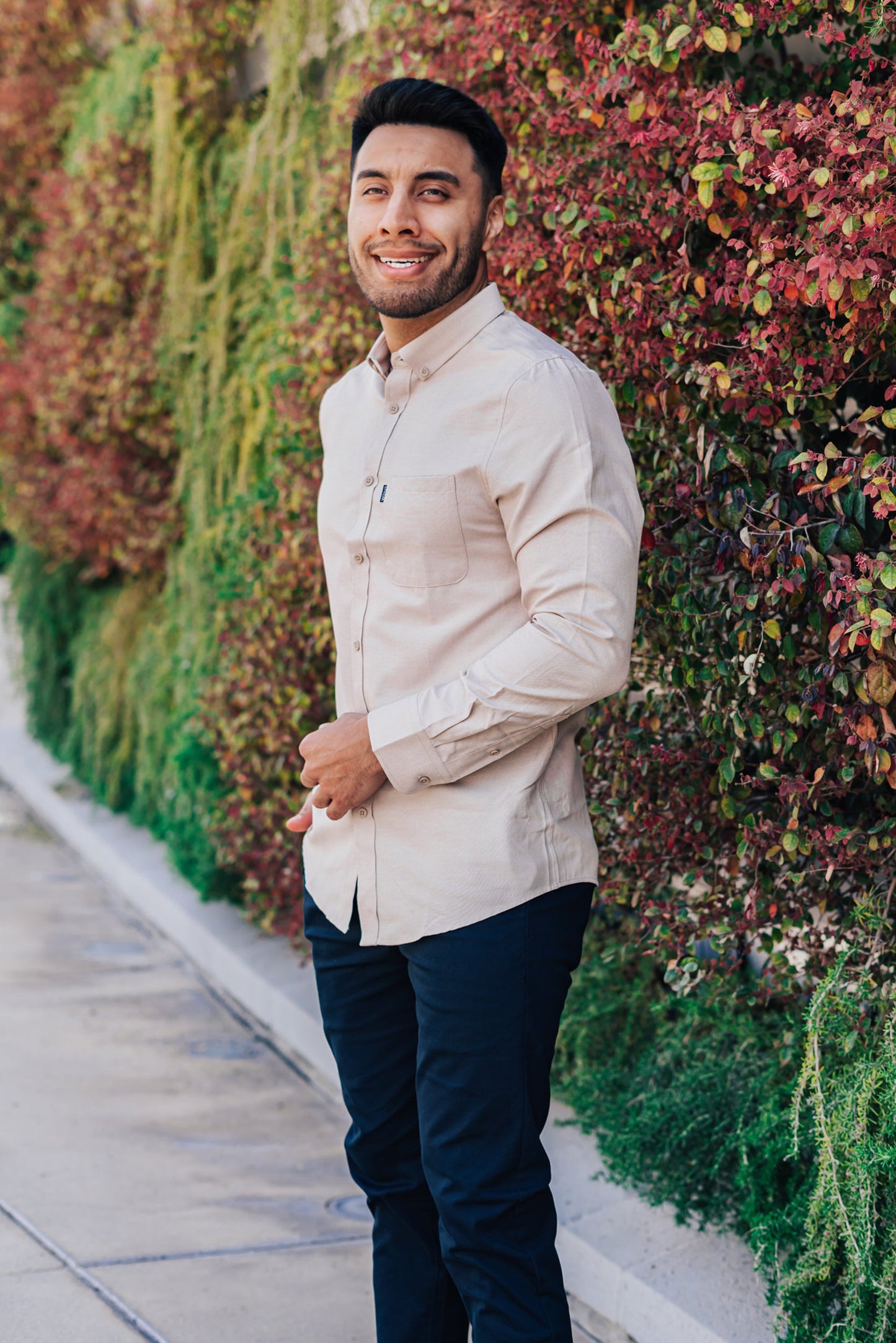 Men's Classic Long Sleeve Button Down Shirt in Khaki