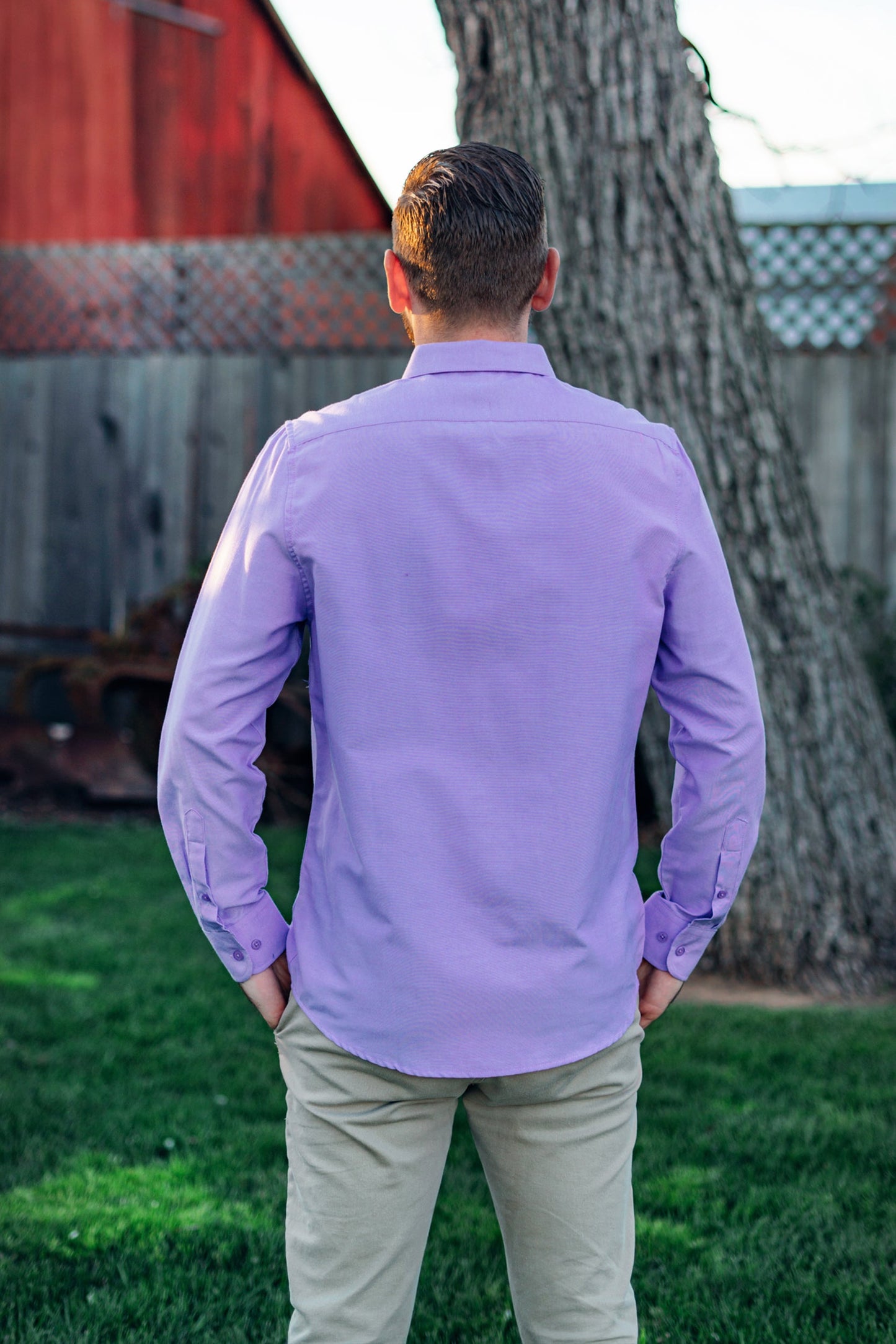 Men's Classic Long Sleeve Button Down Shirt in Purple