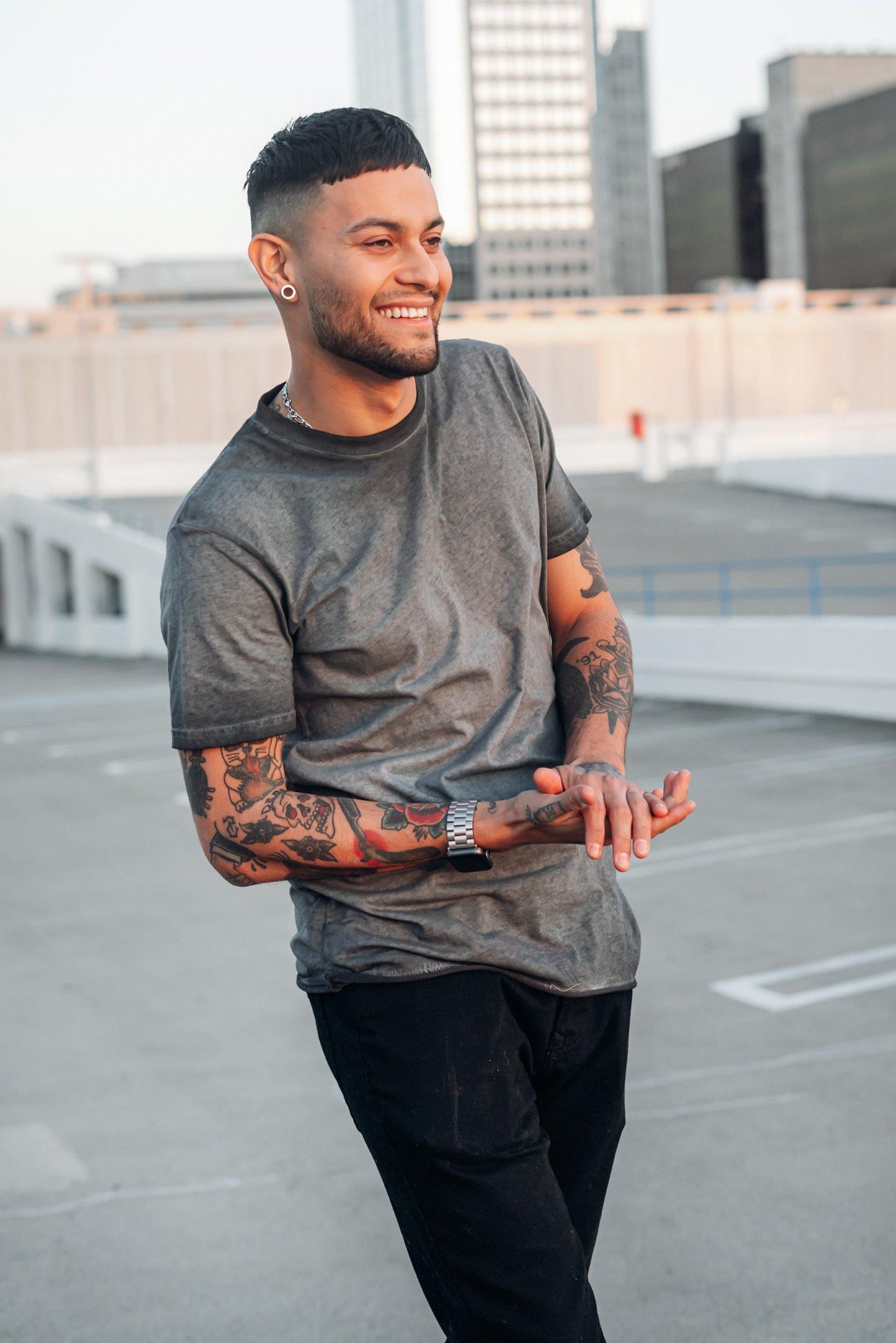 Grey Destroyed Raw Edge Tee