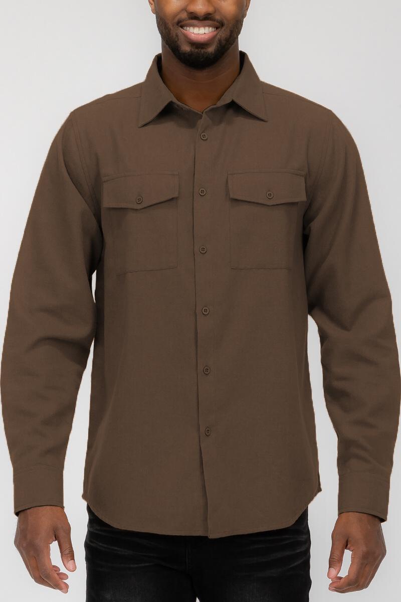 Jesse-Long Sleeve Button Down Flannel in Brown