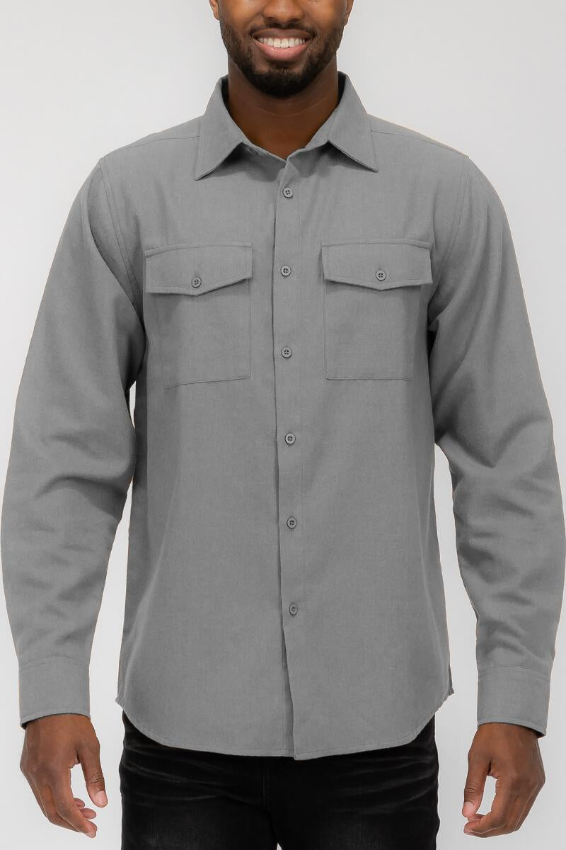 Jesse-Men's Long Sleeve Button Down Flannel in Grey