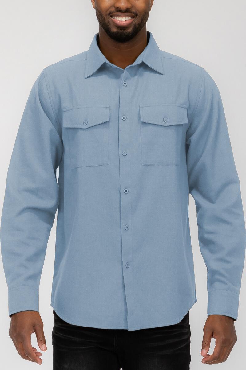Jesse- Long Sleeve Button Down Flannel in Light Blue