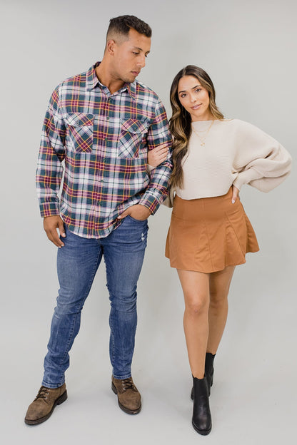 Bryce Men's Long Sleeve Button Down Green Plaid Flannel