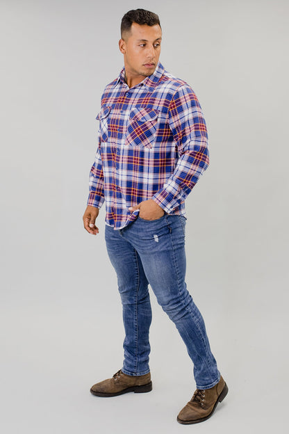 Men's Red Plaid Long Sleeve Button Down Flannel