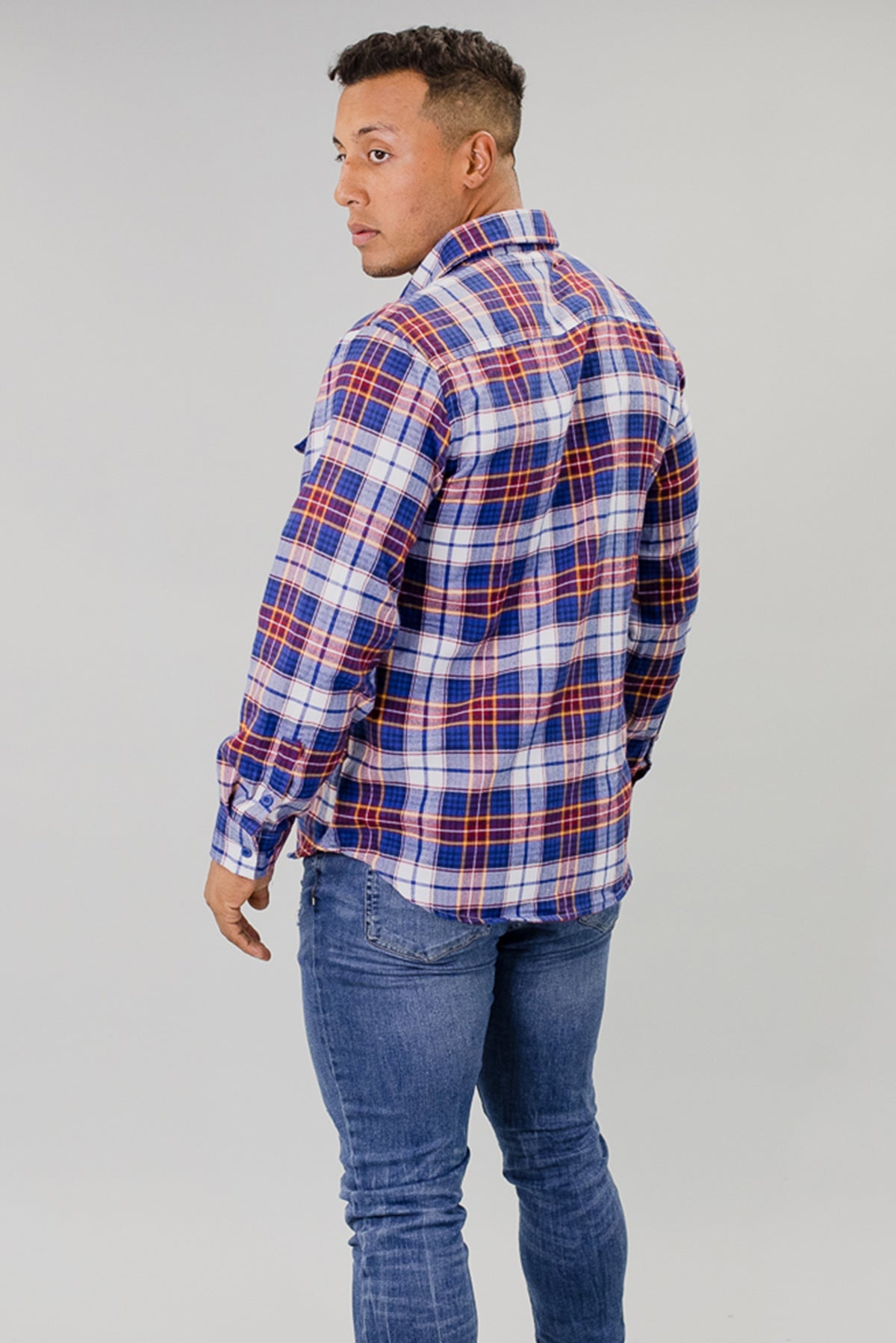 Men's Red Plaid Long Sleeve Button Down Flannel