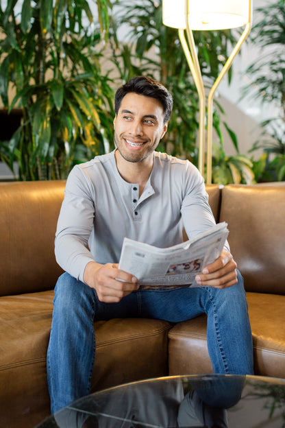 CUTS Henley Curve Hem Long Sleeve Shirt