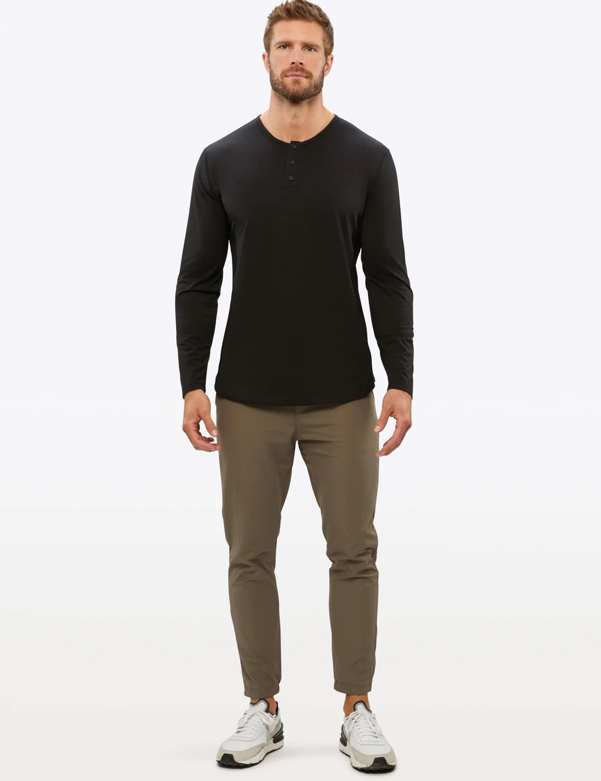 CUTS Henley Curve Hem Long Sleeve Shirt