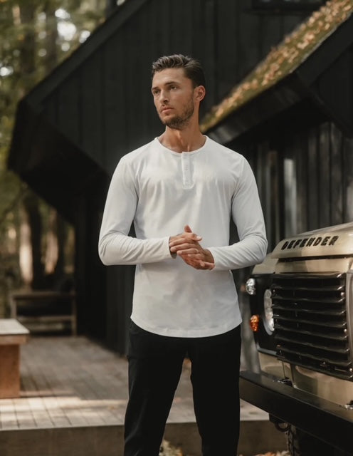 CUTS Henley Curve Hem Long Sleeve Shirt