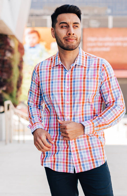 Orange Bamboo Men's  Long Sleeve Button Down Shirt