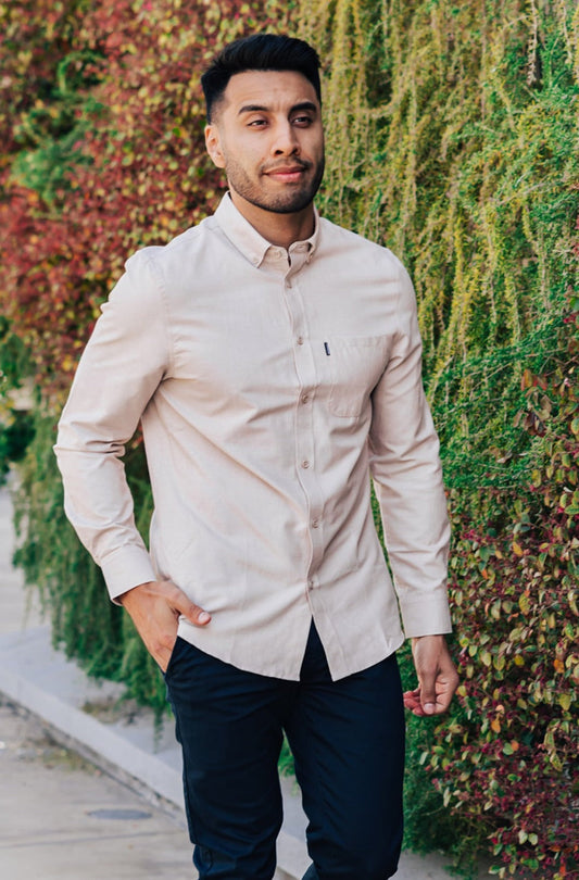 Men's Classic Long Sleeve Button Down Shirt in Khaki
