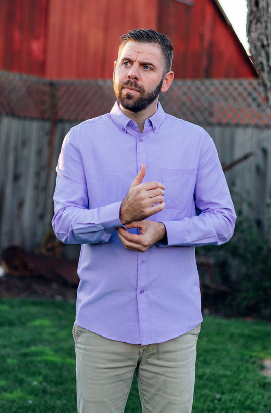 Men's Classic Long Sleeve Button Down Shirt in Purple