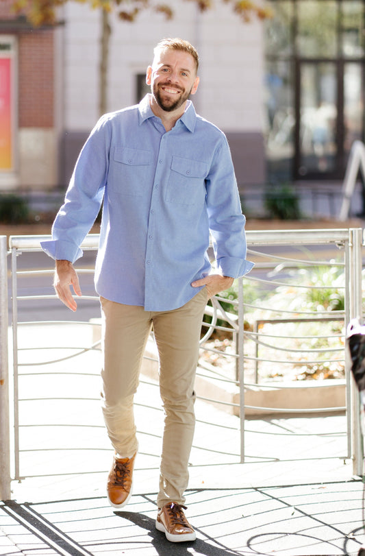 Jesse- Long Sleeve Button Down Flannel in  Light Blue