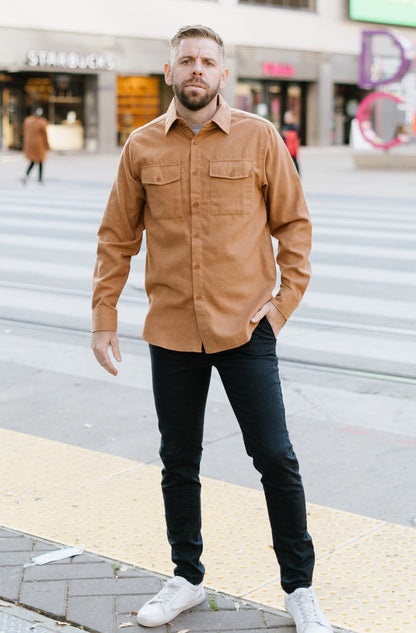 Jesse -Long Sleeve Button Down Flannel in Camel