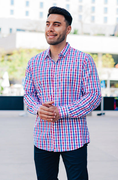 Pink Bamboo Men's Long Sleeve Button Down Shirt