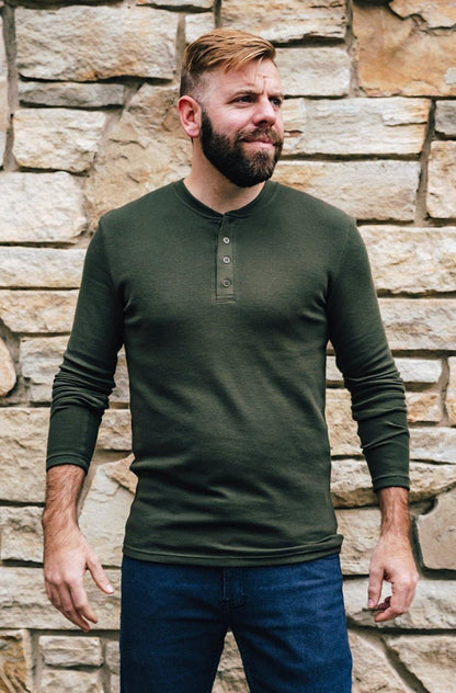 Dark Olive Thermal Henley-LAST ONE