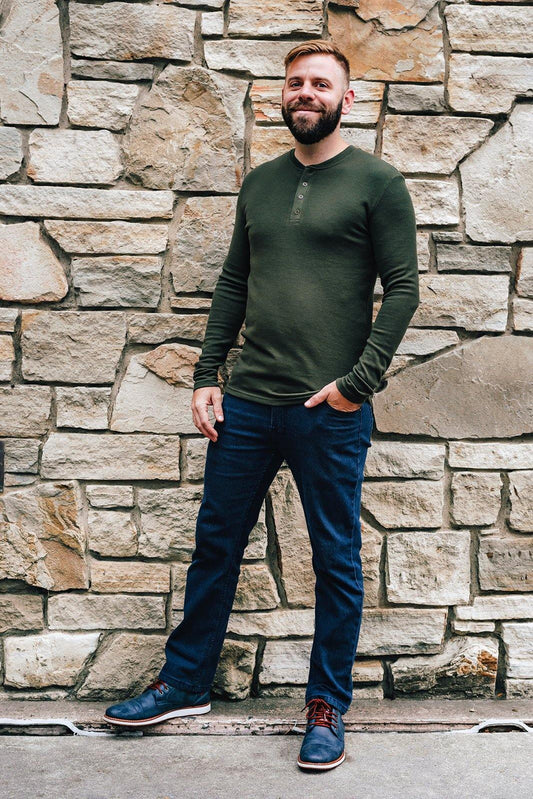 Dark Olive Thermal Henley-LAST ONE
