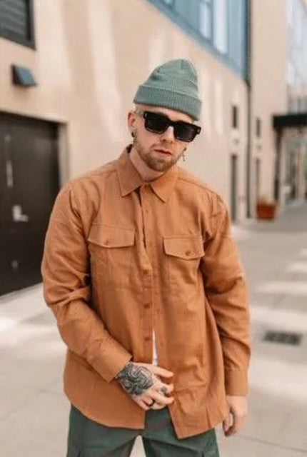 Jesse -Long Sleeve Button Down Flannel in Camel