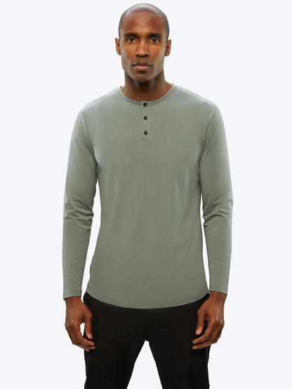 CUTS Henley Curve Hem Long Sleeve Shirt