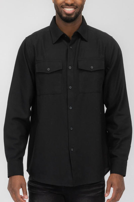 Jessie- Long Sleeve Button Down Flannel in Black