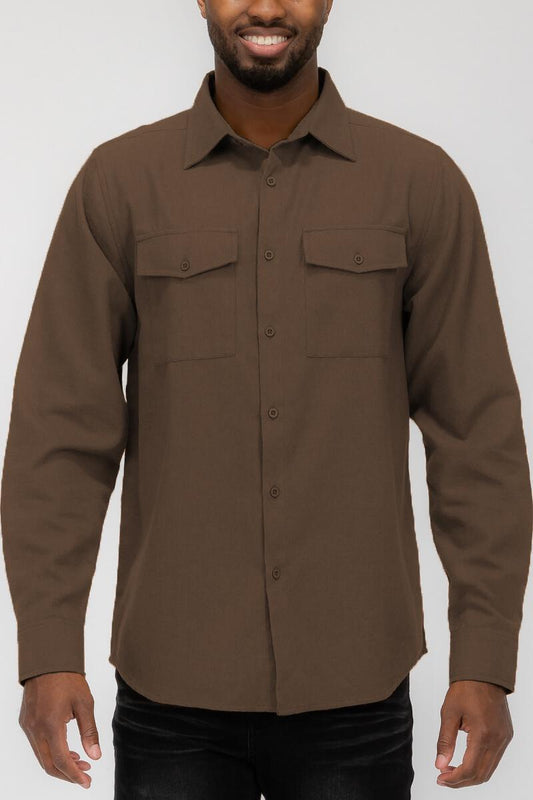 Jesse-Long Sleeve Button Down Flannel in Brown