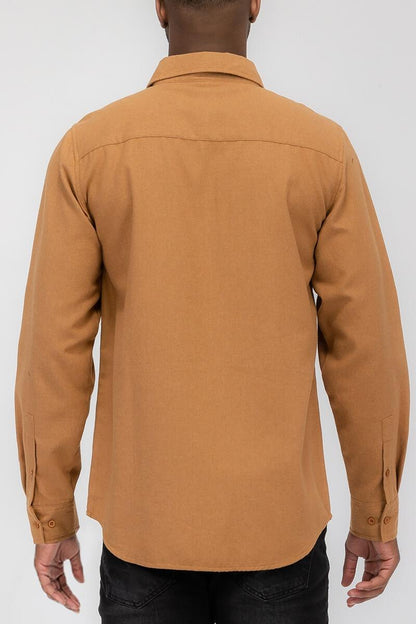 Jesse -Long Sleeve Button Down Flannel in Camel