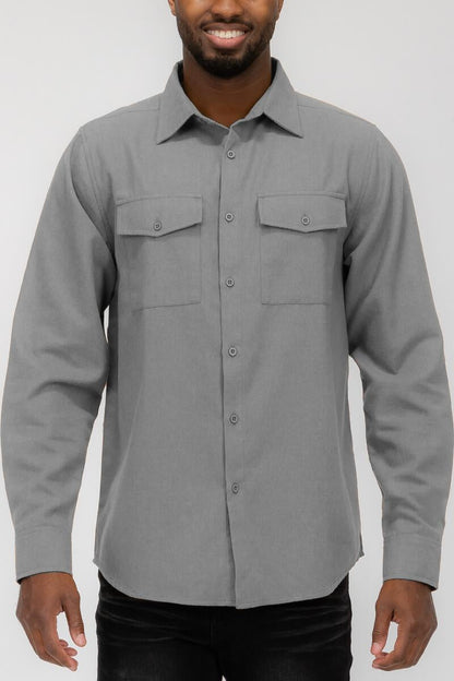 Jesse-Men's Long Sleeve Button Down Flannel in Grey