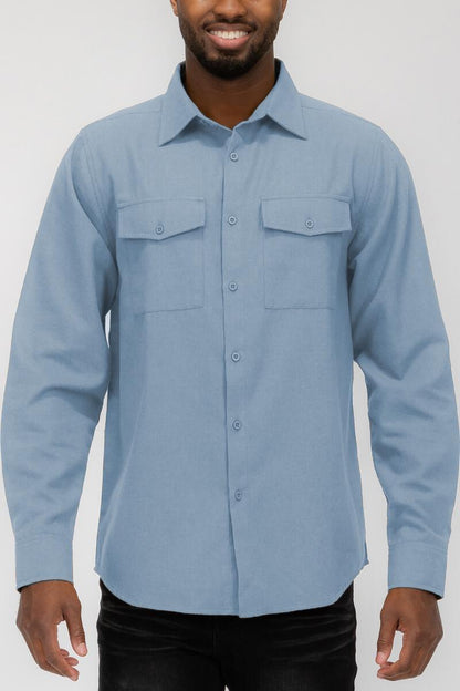 Jesse- Long Sleeve Button Down Flannel in  Light Blue