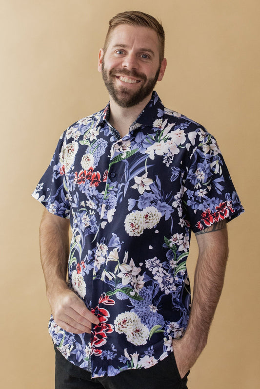 Island Lost Sense Men's Short Sleeve Button Down Shirt